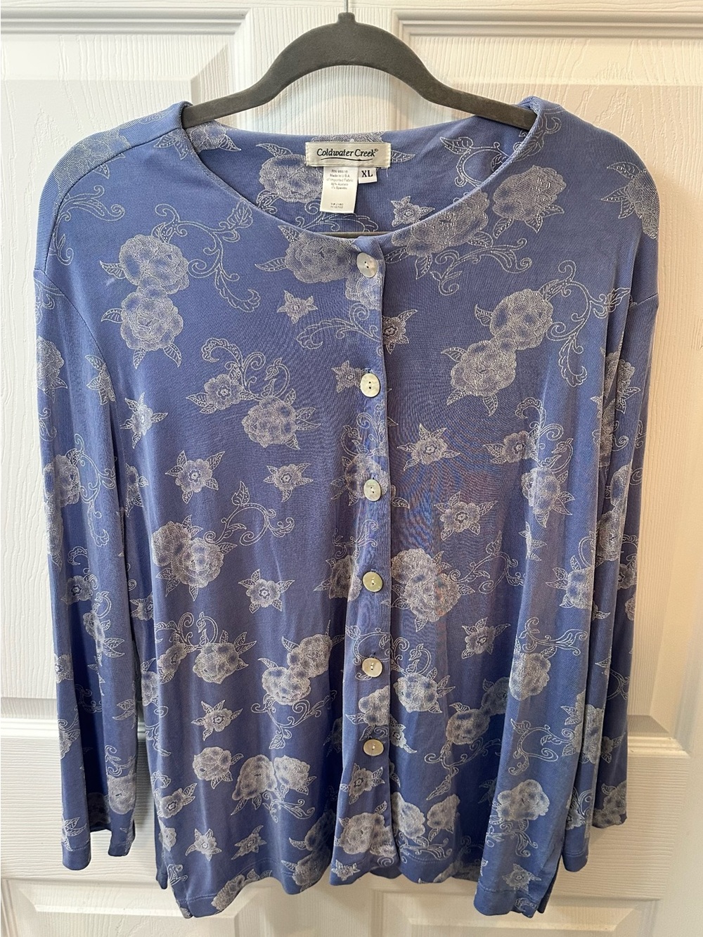 Coldwater Creek Blue Floral Button-Front Cardigan